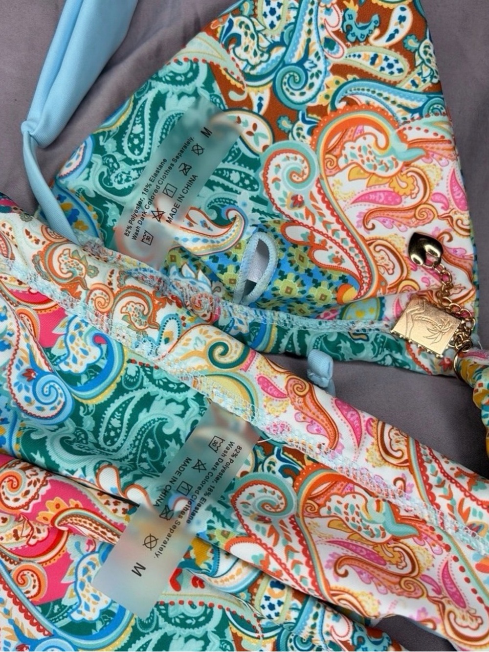 NEW | Multicolor Paisley Triangle Bikini with Light Blue Straps - Picture 5 of 6